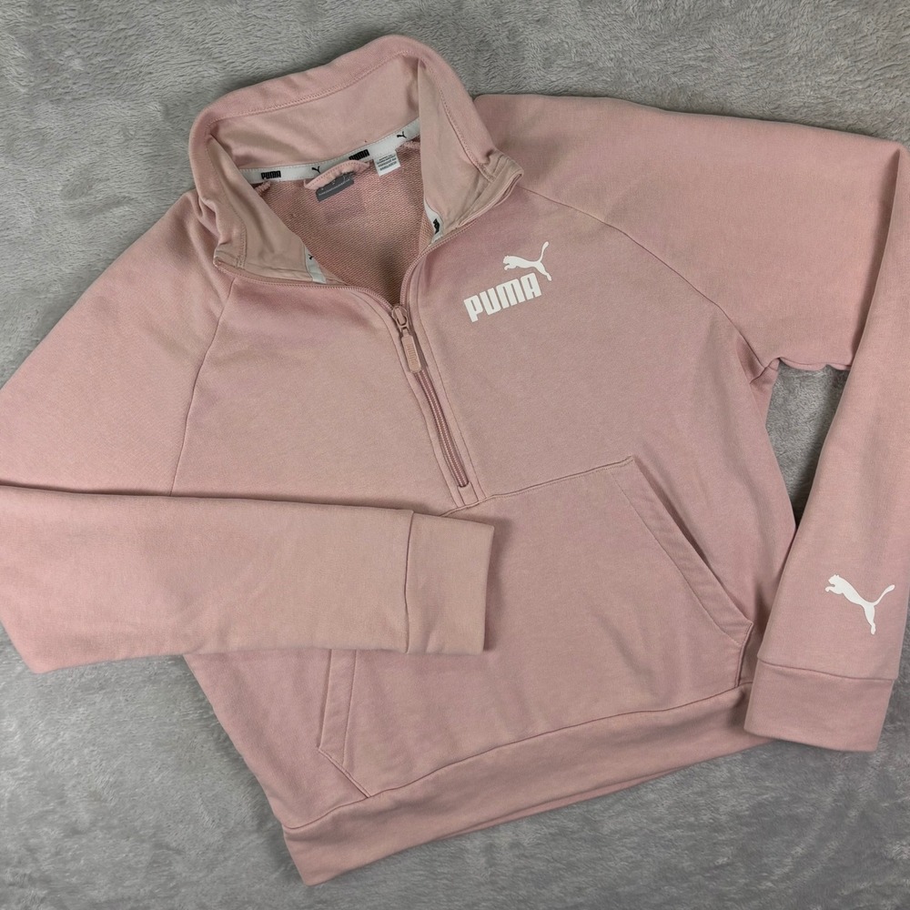PUMA Women's‎ Quarter Zip Size S Pink Pullover Embroidered Logo Y2K Style Retro